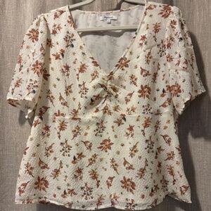 Madewell | Silk Floral Print Blouse - Cream Color | Size 14